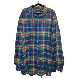Ralph Lauren  Performance Flannel plaid Polo Long Sleeve Button Down Shirt 3XLT